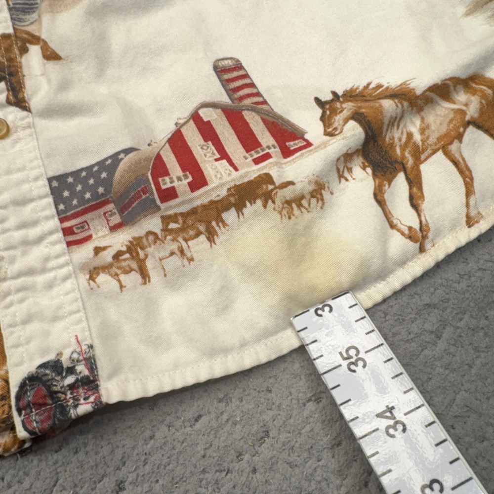 Bit & Bridle Button Up Shirt Mens Large Cream Horse Barn Tractor Street Retro - Picture 5 of 9